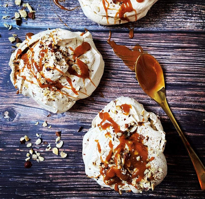 Coffee Meringue With Salted Caramel Sauce