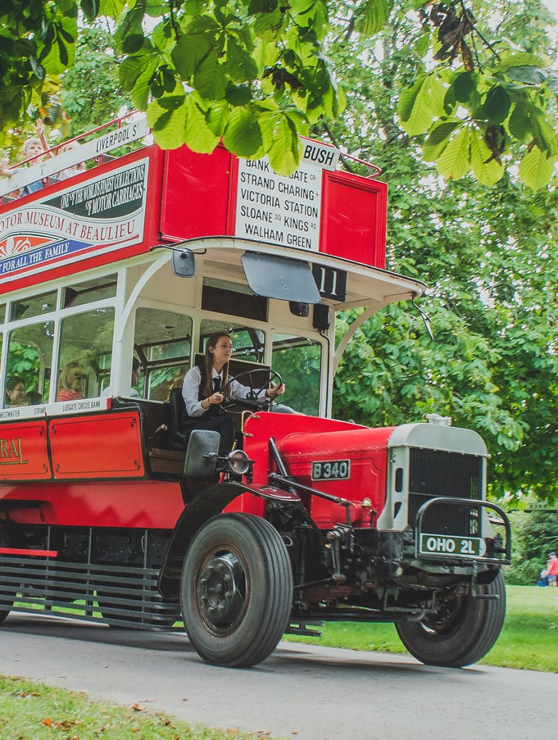 Beaulieu Motor Museum lad driving vintage bus