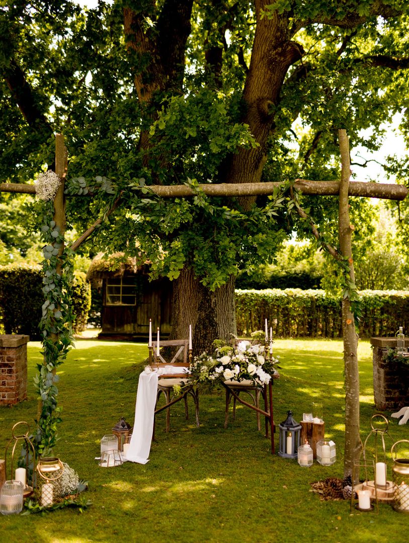 Bride and groom seats at Bartley Lodge wedding ceremony