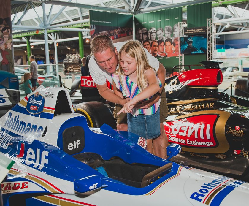 Beaulieu National Motor Museum father and daughter with car