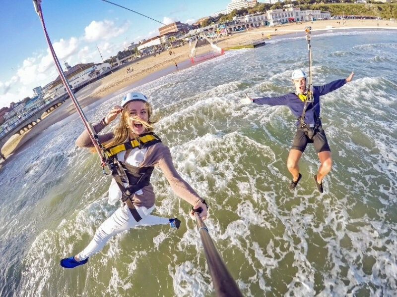 Alt text: Bournemouth Zip Line, an exciting outdoor adventure offering stunning views as you zip across the landscape, perfect for thrill-seekers and adrenaline lovers.